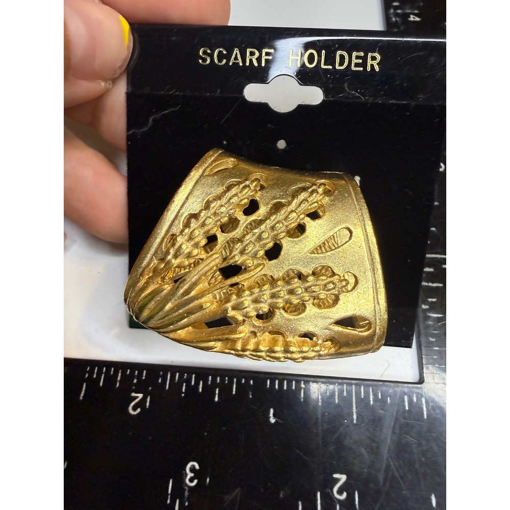 Gold Tone Wheat Basket Weave Scarf Holder Slide Made in USA